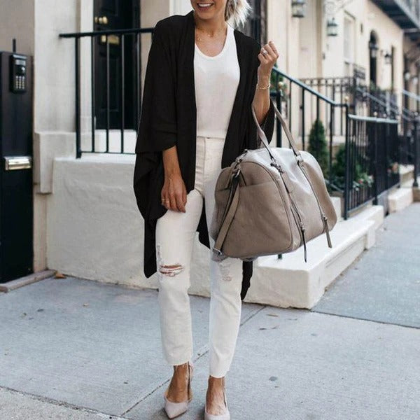 Cardigan Suelto de Punto con Dobladillo Irregular para Mujer