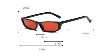 Black retro square sunglasses with small rectangular lenses, shown from top, front, and side views. - Image 4