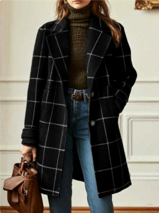 Chaqueta Cuadros Tamaño Grande con Solapa Clásica - Image 9
