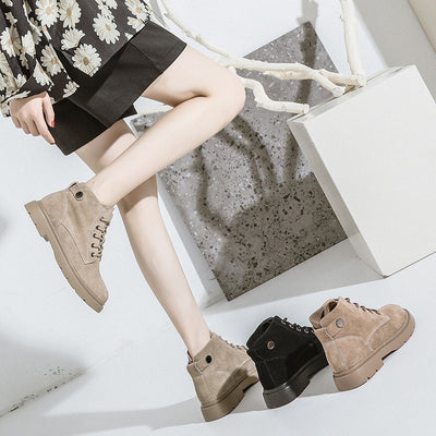 Botas Cortas de Cuero Gamuza con Suela Gruesa - Estilo Casual Trendy - Image 5