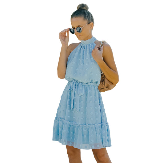 Vestido Halter de Chifón con Escotes Jacquard - Image 12