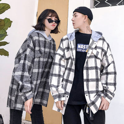 Chaqueta Hoodie a Cuadros para Parejas - Image 6