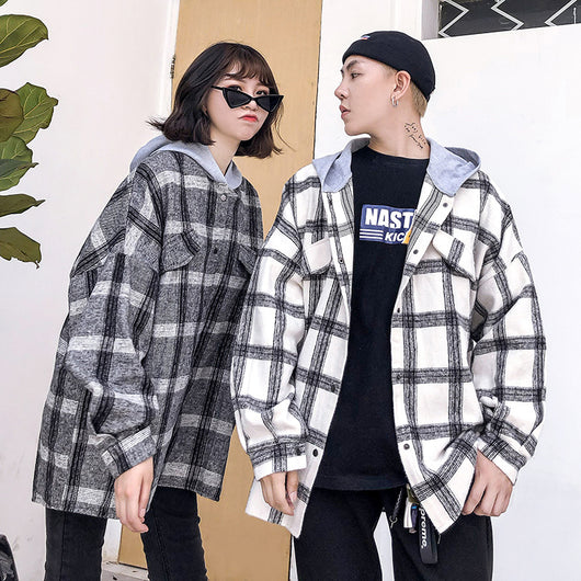 Chaqueta Hoodie a Cuadros para Parejas - Image 6