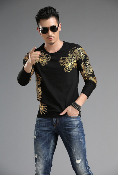 Playera Manga Larga Cuello Redondo Estilo Chino Dragón 3D Slim Fit - Image 19