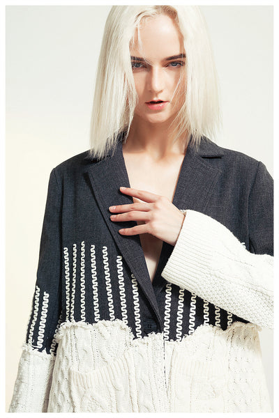 Chaqueta de Punto Jacquard Patchwork con Borde Deshilachado - Image 6