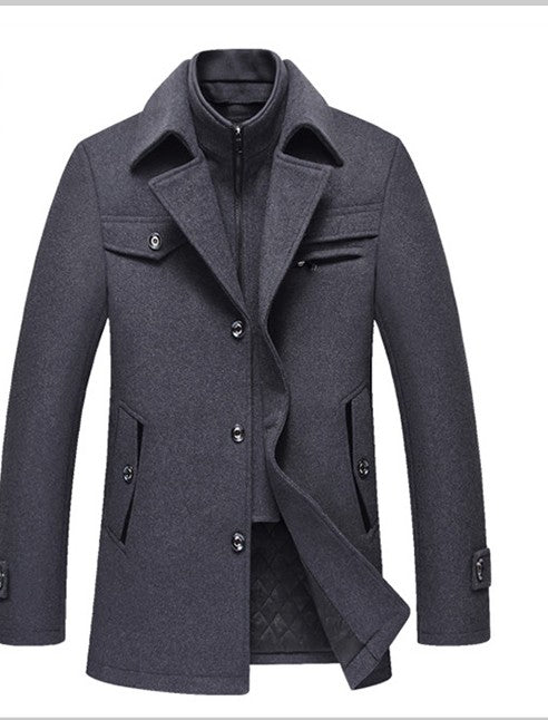 Abrigo de Lana para Hombre Invierno Slim Fit Cuello Desmontable