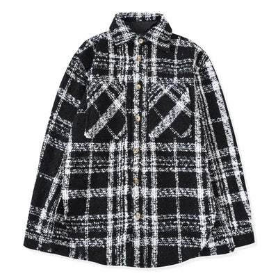 Chaqueta Tejida a Cuadros Blanco y Negro para Pareja - Image 12