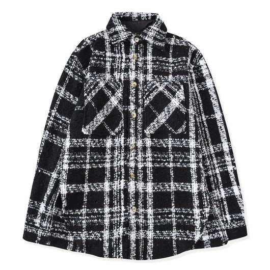 Chaqueta Tejida a Cuadros Blanco y Negro para Pareja - Image 12