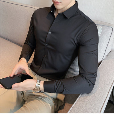 Camisa Ejecutiva Coreana Slim Fit de Punto Elástico para Hombre - Image 4
