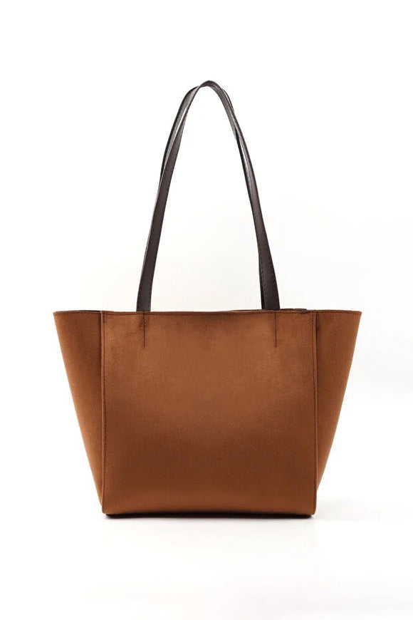Bolso Tote Grande de Cuero Sintético Marrón con Cierre de Cremallera