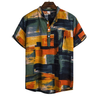 Camisa de Lino Estampado Étnico Africano para Hombre - Image 19