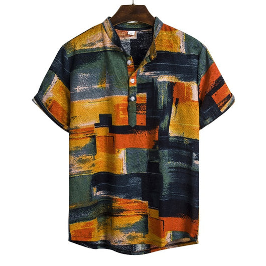 Camisa de Lino Estampado Étnico Africano para Hombre - Image 19