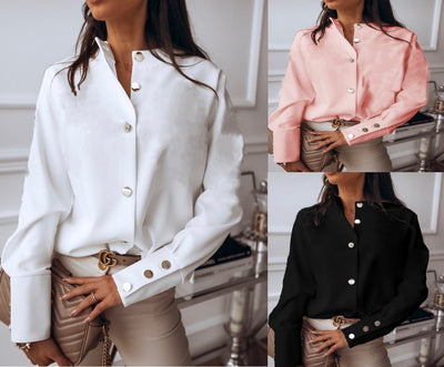 Blusa Ejecutiva de Cuello Alto y Manga Larga para Mujer - Image 3