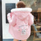 Abrigo Parka Kawaii Conejo Rosa y Lavanda con Capucha y Borde de Pelaje para Invierno