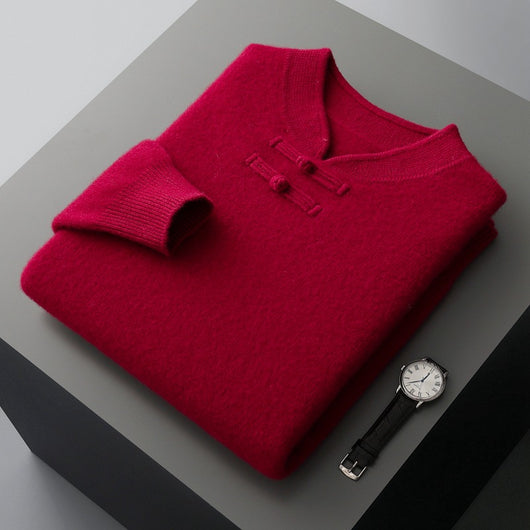 Suéter de Lana Pura con Cuello Alto Vintage para Hombre - Image 11