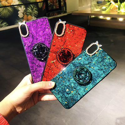 Funda para iPhone con Diseño de Mármol y Cristales Brillantes