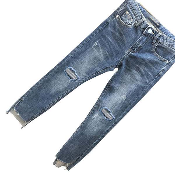 Pantalones Vaqueros Cropped Cintura Alta Rotos