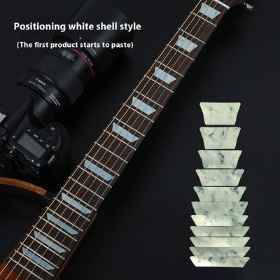 Blue cloud-shaped inlay stickers for guitar fingerboards, shown on a guitar neck and as a full sheet. - Image 11