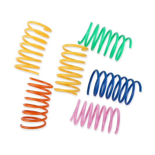 Six colorful plastic spring cat toys in yellow, orange, green, blue, and pink on a white background. - Image 14