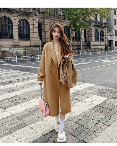Abrigo de Lana Hepburn Coreano Suelto Midi para Otoño e Invierno - Image 13