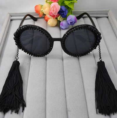 Gafas de Sol Retro Redondas con Flecos y Brillantes de Perla - Image 2