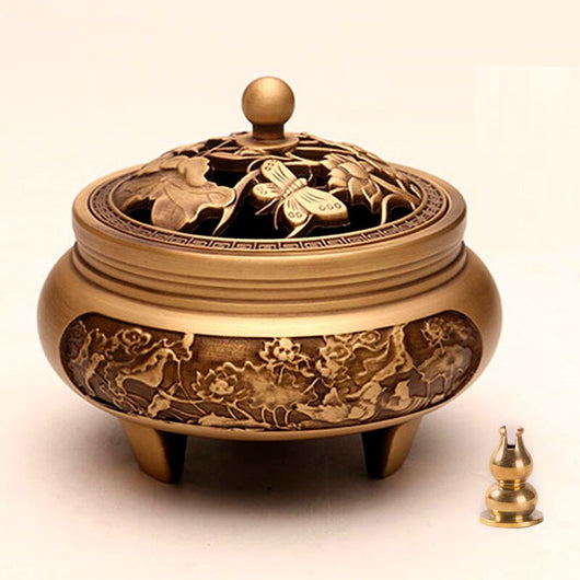 Quemador de Incienso de Cobre Puro Estilo Xuande - Artesanía Zen Tallada a Mano