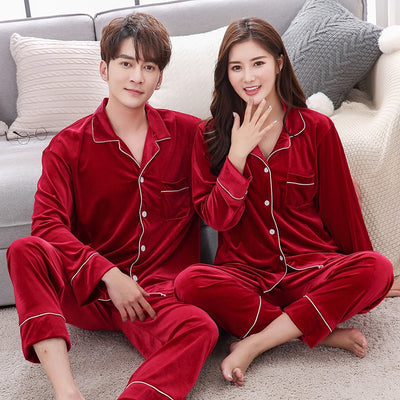 Pijama Largo de Pareja en Terciopelo Cálido para Invierno - Image 3