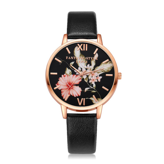 Reloj de Pulsera Lvpai para Mujer en Oro Rosa con Diseño Floral y Correa de Cuero - Image 2