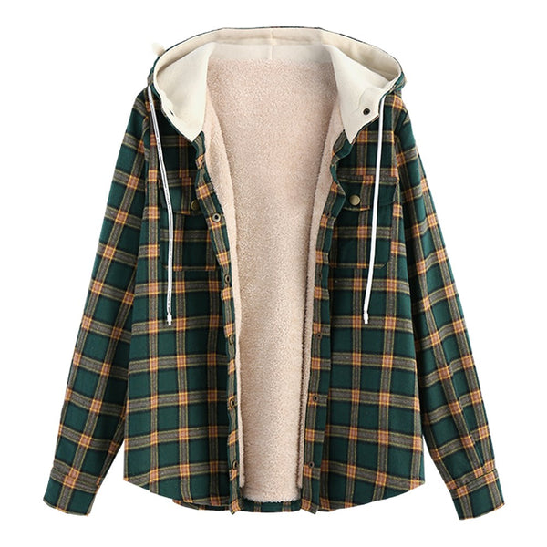 Chaqueta Hoodie Cuadrillé Acolchada para Mujer Talla Mediana