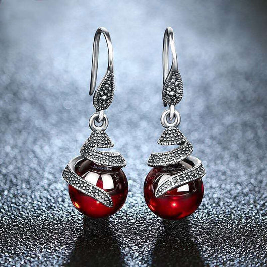 Aretes de Granate Vintage con Cuentas Redondas - Image 2