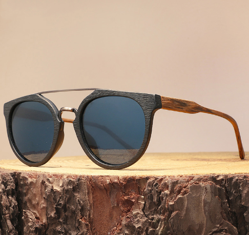Óculos de Sol Vintage Unissex de Acetato e Madeira Polarizados UV400