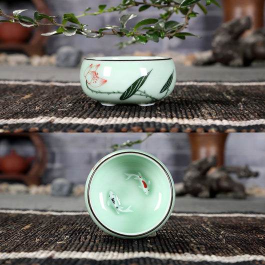 Juego de Té Kung Fu Celadón Pintado a Mano con Diseño Carpa Creativo - Image 7