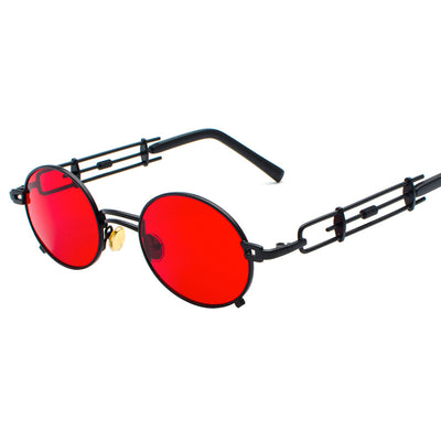 Black individual steampunk sunglasses with round clear lenses and unique metal frames on a white background. - Image 14