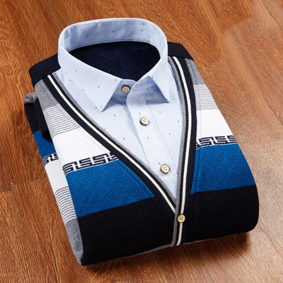 Suéter de Punto Grueso con Falsa Doble Capa para Hombre - Image 11