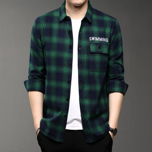 Camisa de Cuadros Casual con Solapa para Hombre - Image 13