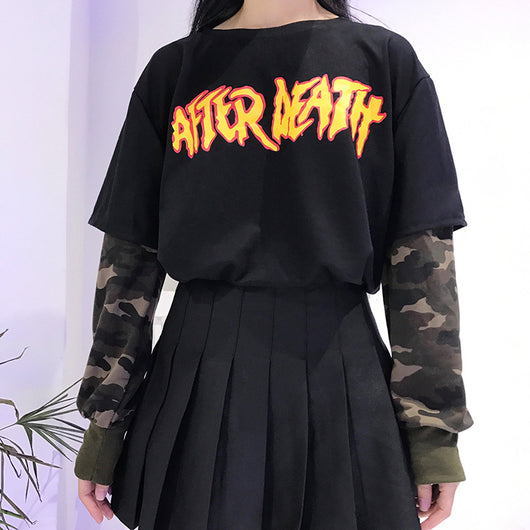 Suéter Holgado Estilo Coreano con Mangas Camuflaje y Estampado de Letras - Image 3