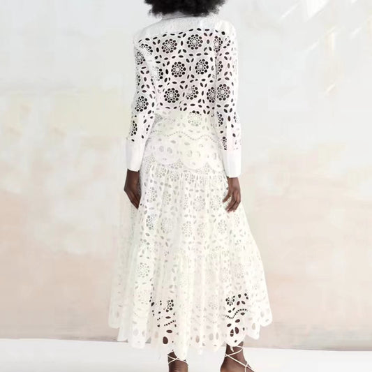 Traje Falda Camisa con Solapa Calada Elegante - Image 2