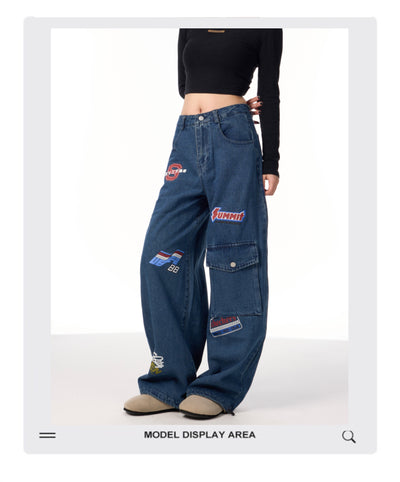 Pantalones Cargo Retro Americano con Estampado de Sellos - Image 7