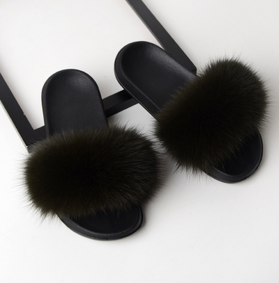Pantuflas de Piel de Zorro Genuina para Mujer - Sandalias Deslizantes de Verano - Image 7
