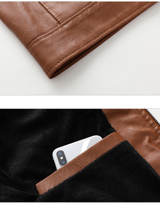Chaqueta de Cuero PU con Forro de Terciopelo para Hombre Talla Grande - Image 3