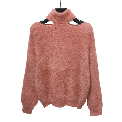 Suéter Pullover de Cuello Alto Elegante con Escote Descubierto en Polar de Visón - Image 4