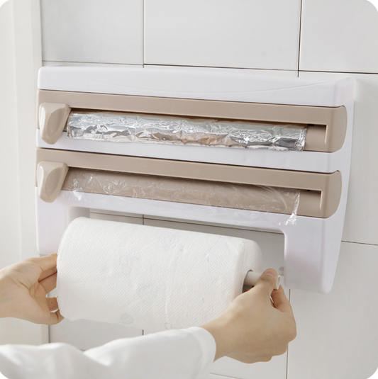 Organizador de Cocina Multiusos con Cortador de Film Adhesivo y Portarrollos