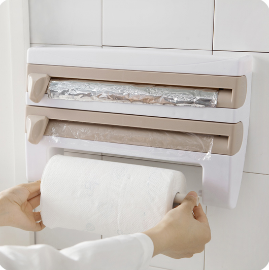 Organizador de Cocina Multiusos con Cortador de Film Adhesivo y Portarrollos