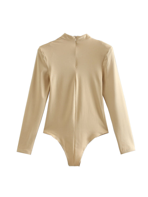 Bodysuit de Manga Larga con Hombreras Anudadas