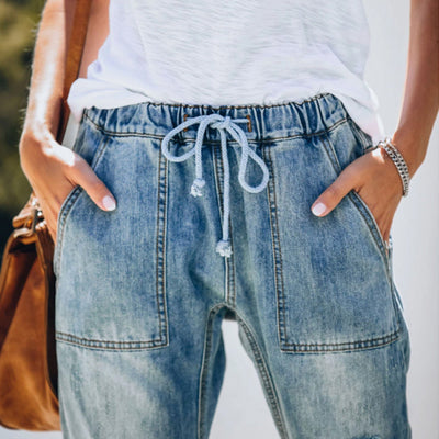 Pantalón Vaquero Blanco Rotos con Cordones - Image 4