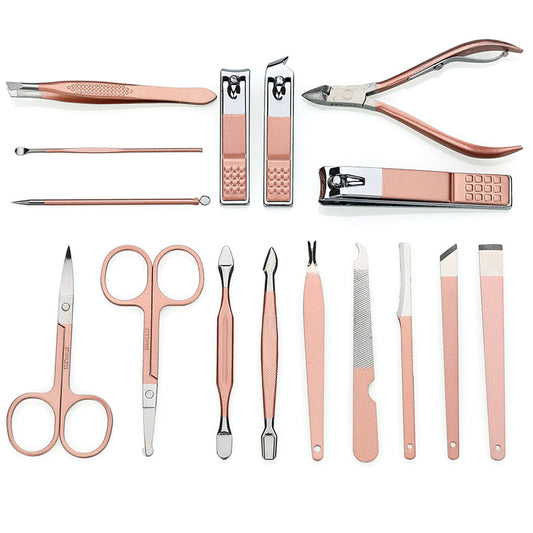 Estuche de Herramientas de Manicura en Cuero PU Oro Rosado Portátil - Image 2