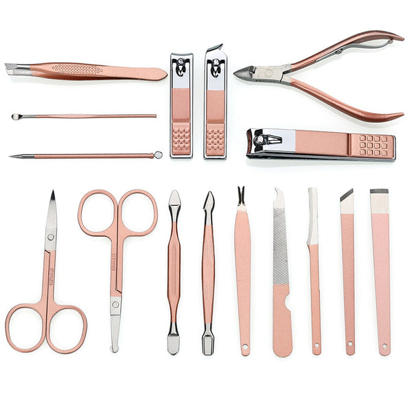 Estuche de Herramientas de Manicura en Cuero PU Oro Rosado Portátil