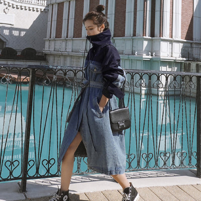 Vestido Denim Patchwork con Cortavientos de Moda - Image 2