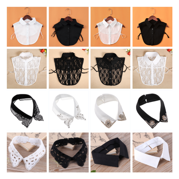 Cuello Falso Retro de Algodón con Encaje Desmontable para Mujer