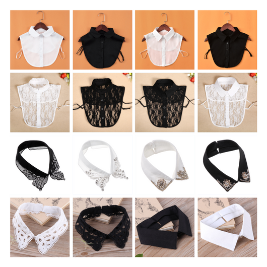 Cuello Falso Retro de Algodón con Encaje Desmontable para Mujer